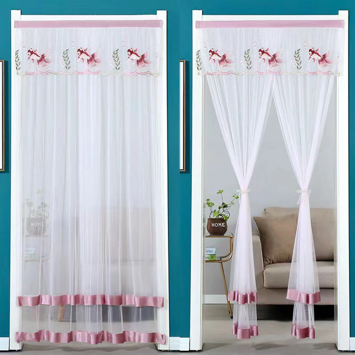 Double Layer Lace Embroidered Door Curtain