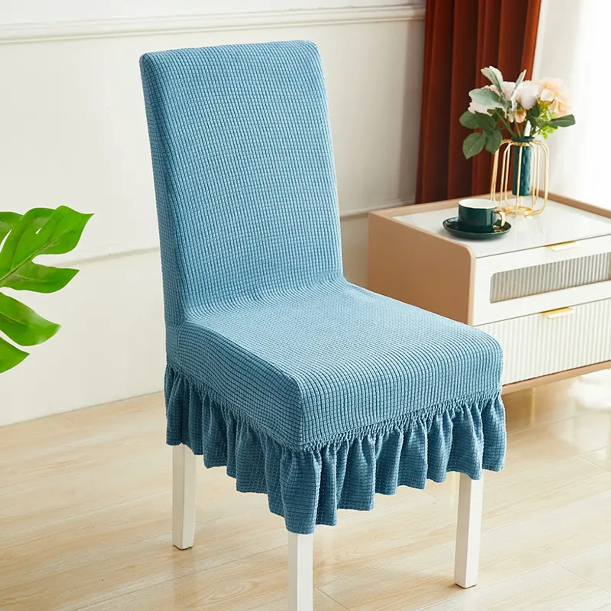 Solid Color Chair Covers Decoration Chair Cover for Dining Room Seat (sky blue)