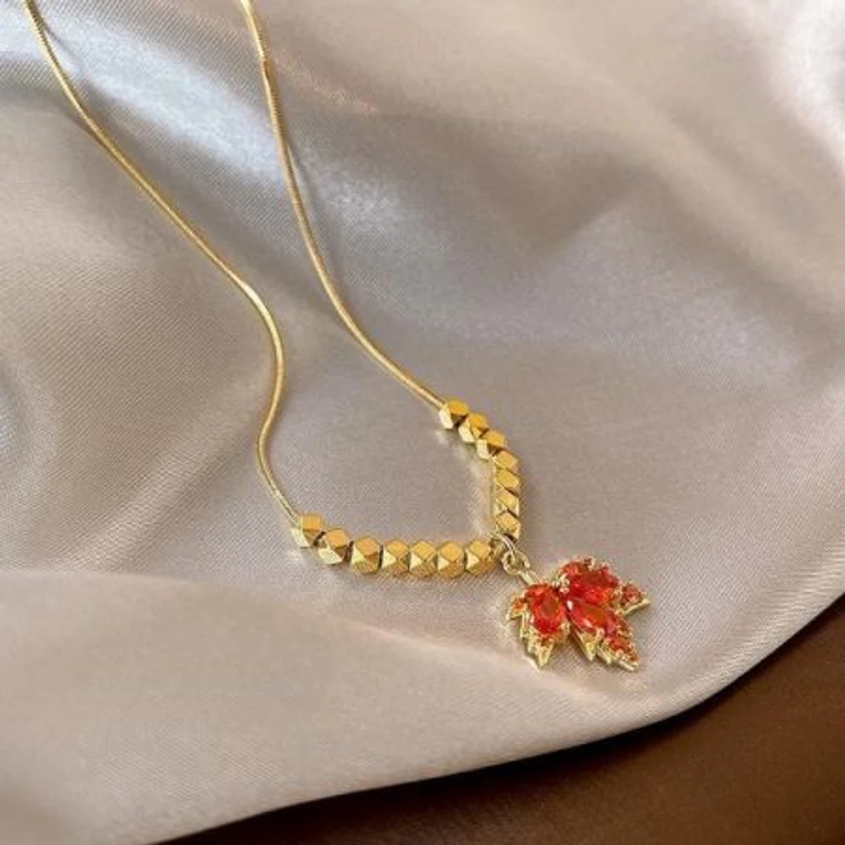 Red Maple Leaf Gold Plated Necklace-408